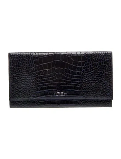 Pre-owned Smythson Embossed Leather Clutch In Blue