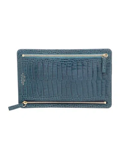 Pre-owned Smythson Embossed Leather Clutch In Blue
