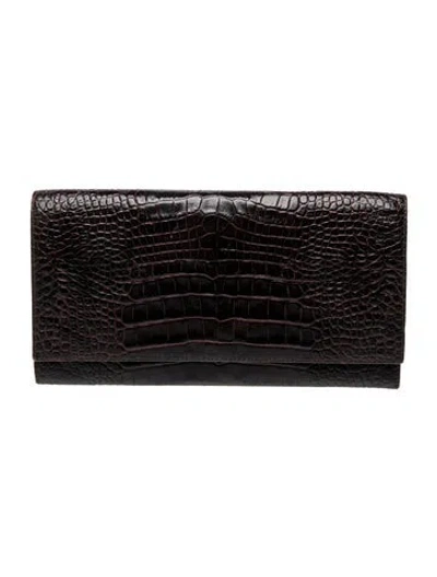 Pre-owned Smythson Embossed Leather Clutch In Brown