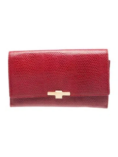 Pre-owned Smythson Embossed Leather Clutch In Red