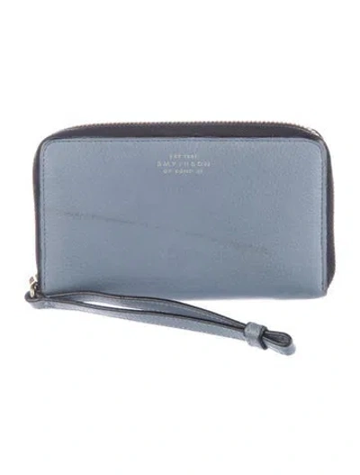 Pre-owned Smythson Embossed Leather Continental Wallet In Blue