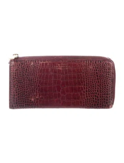 Pre-owned Smythson Embossed Leather Continental Wallet In Burgundy