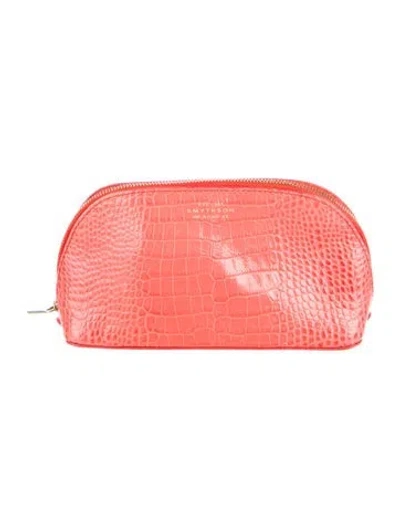 Pre-owned Smythson Embossed Leather Cosmetic Bag In Orange