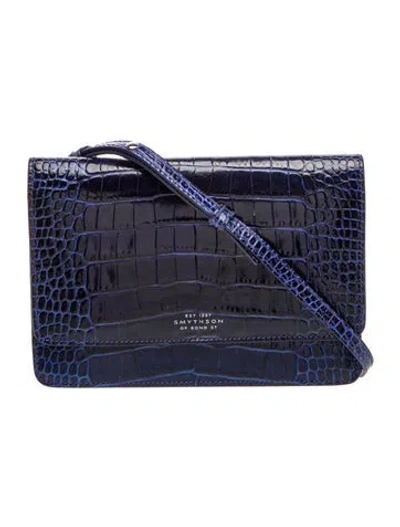 Pre-owned Smythson Embossed Leather Crossbody Bag In Blue