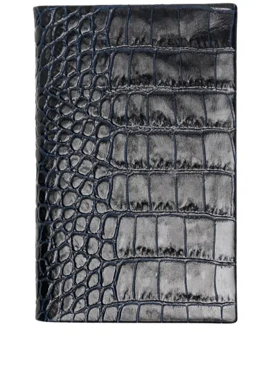 Smythson Embossed Leather Notebook In Black