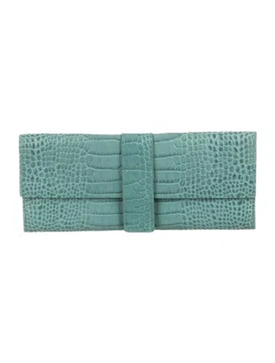 Pre-owned Smythson Embossed Leather Wallet In Blue