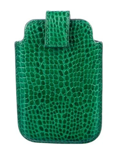 Pre-owned Smythson Embossed Leather Wallet In Green