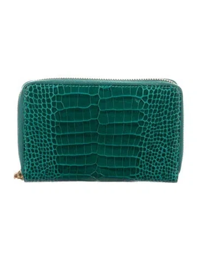 Pre-owned Smythson Embossed Leather Wallet In Green