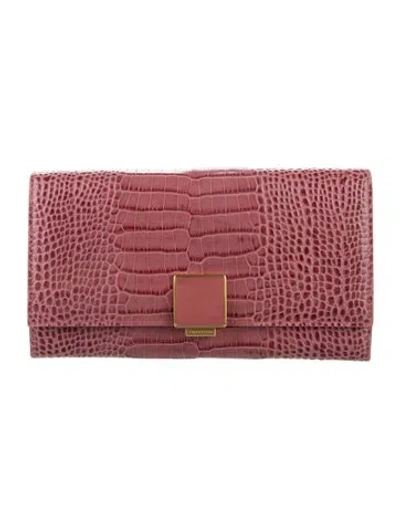Pre-owned Smythson Embossed Leather Wallet In Pink