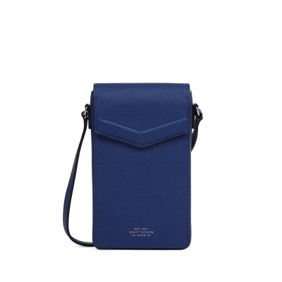 Smythson Envelope Phone Case Crossbody In Panama In Indigo