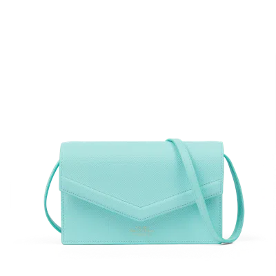 Smythson Envelope Purse Crossbody In Panama In Bright Aqua