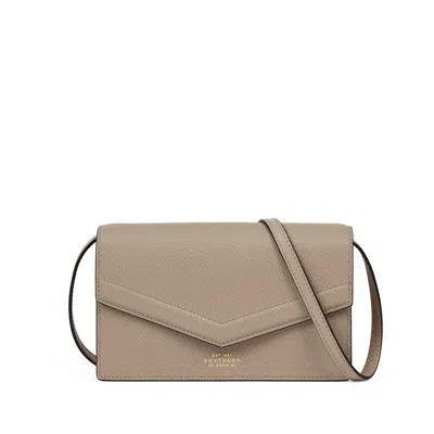 Smythson Envelope Purse Crossbody In Panama In Sandstone