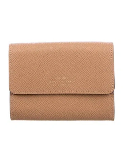 Pre-owned Smythson Epsom Bastia Coin Purse Saffiano Leather Compact Wallet In Brown