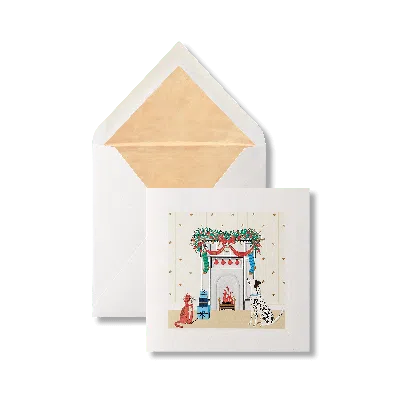 Smythson Fire Place Christmas Card Set In Brown