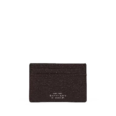 Smythson Flat Card Holder In Ludlow In Dark Brown
