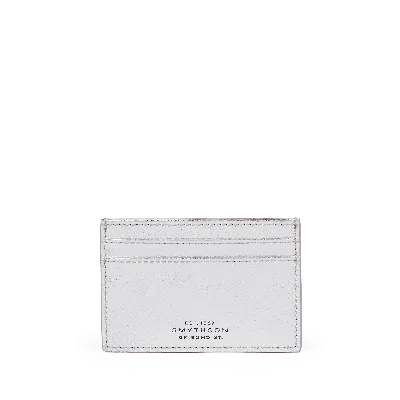 Smythson Flat Card Holder In Metallic Leather In Silver
