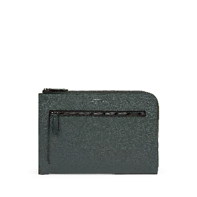 Smythson Flat Travel Organiser Pouch In Ludlow In Slate Green