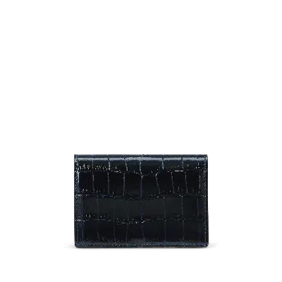 Smythson Folded Card Case With Snap Closure In Mara In Navy
