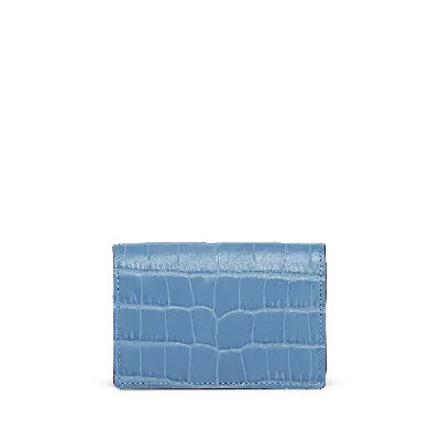 Smythson Folded Card Case With Snap Closure In Mara In Nile Blue