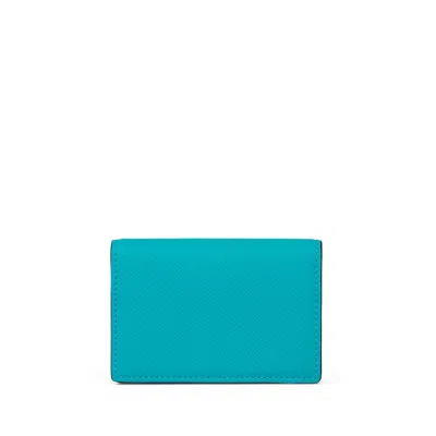 Smythson Folded Card Case With Snap Closure In Panama In Blue