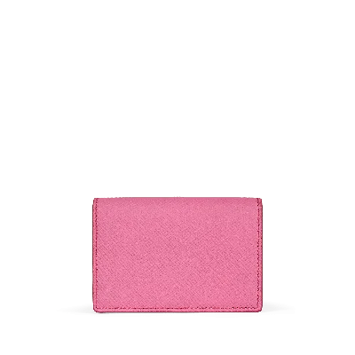 Smythson Folded Card Case With Snap Closure In Panama In Flamingo