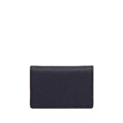 Smythson Folded Card Case With Snap Closure In Panama In Navy