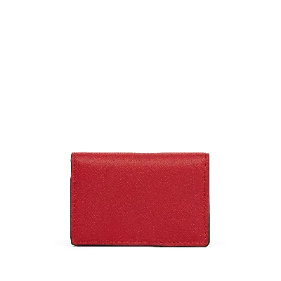 Smythson Folded Card Case With Snap Closure In Panama In Scarlet Red