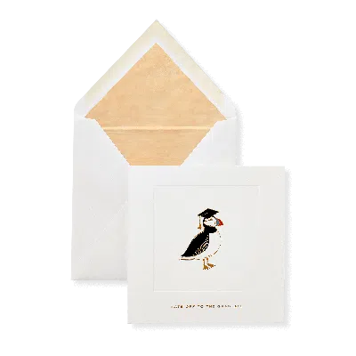 Smythson Graduation Puffin Card In White