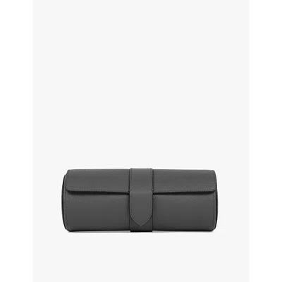 Smythson Storm Grey Grain-texture Leather Watch Roll In Gray
