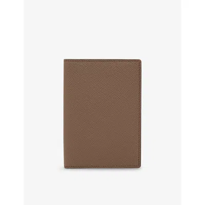 Smythson Grained Leather Passport Cover Fawn In Brown