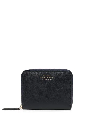 Smythson Grained-leather Zipped Purse In Blue