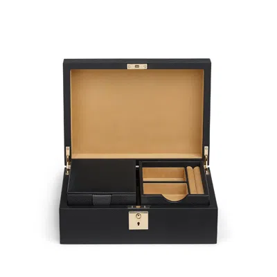 Smythson Jewellery Box With Travel Tray In Panama In Black