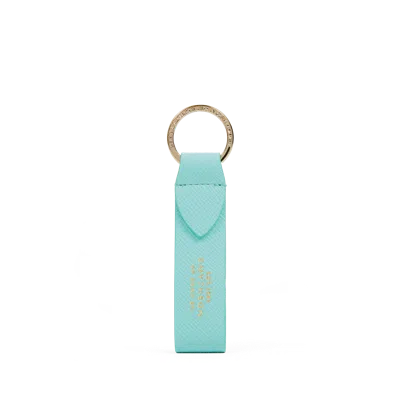 Smythson Keyring With Leather Strap In Panama In Bright Aqua