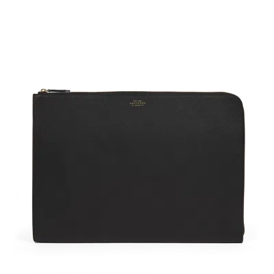Smythson Large Laptop Case In Panama In Black
