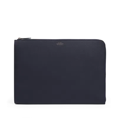 Smythson Large Laptop Case In Panama In Navy