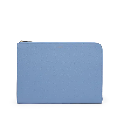 Smythson Large Laptop Case In Panama In Nile Blue