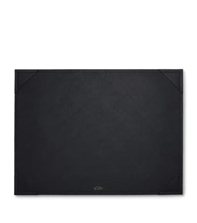 Smythson Large Leather Desk Mat In Black