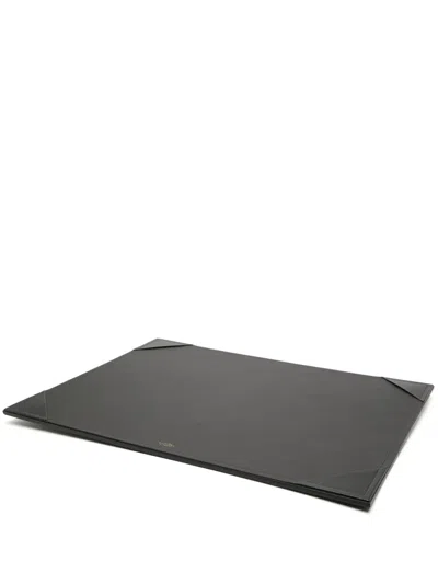 Smythson Large Leather Desk Mat In Black