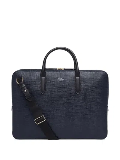 Smythson Large Panama Briefcase In Blue