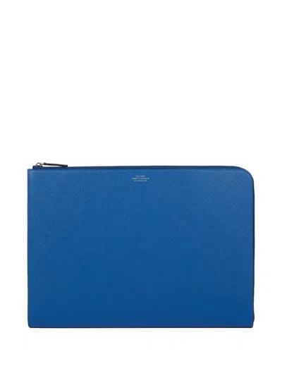 Smythson Large Panama Leather Laptop Casa In Orange