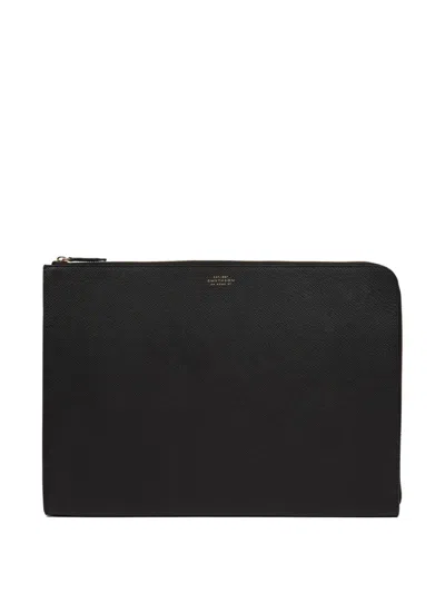 Smythson Large Panama Zip Laptop Bag In Black