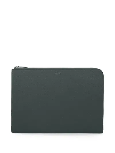 Smythson Large Panama-leather Laptop Case In Green