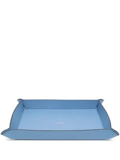 Smythson Large Rectangular Leather Tray In Blue