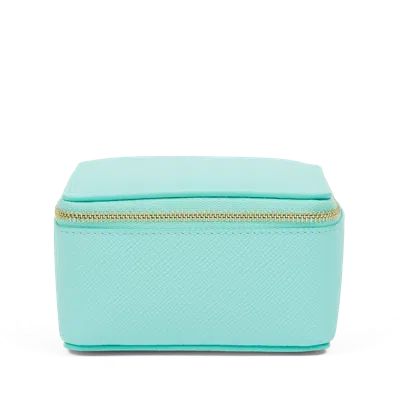 Smythson Large Square Trinket Case In Panama In Bright Aqua