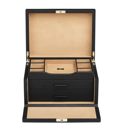 Smythson Leather 3-drawer Panama Jewellery Box In Black