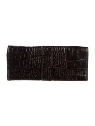 Pre-owned Smythson Leather Animal Print Continental Wallet In Brown