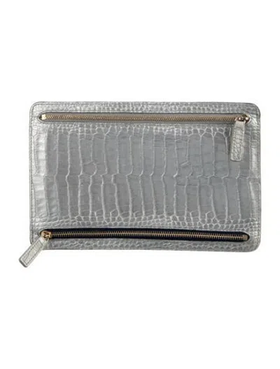 Pre-owned Smythson Leather Animal Print Continental Wallet In Grey