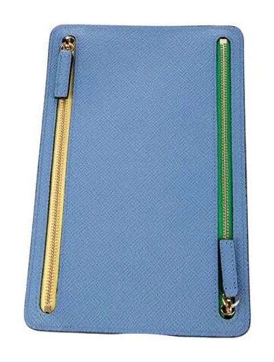 Pre-owned Smythson Leather Colorblock Travel Case In Blue