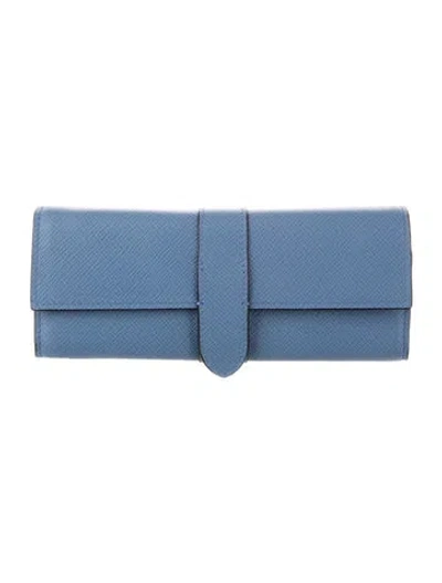 Pre-owned Smythson Leather Continental Wallet In Blue