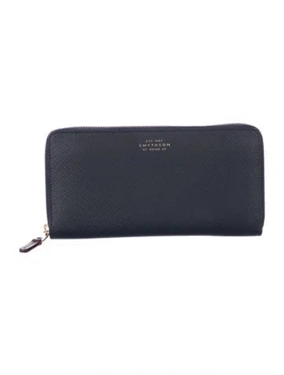 Pre-owned Smythson Leather Continental Wallet In Blue